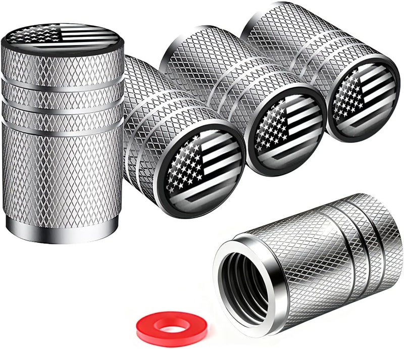 IJUSHND Tire Valve Stem Caps tire Valve Covers Valve stem Covers Silver 5 pcs/Pack Anodized Aluminum Tire Valve Cap Set Corrosion Resistant Universal Stem Covers for Cars Trucks Motorcycles SUVs and Bikes - Image 1